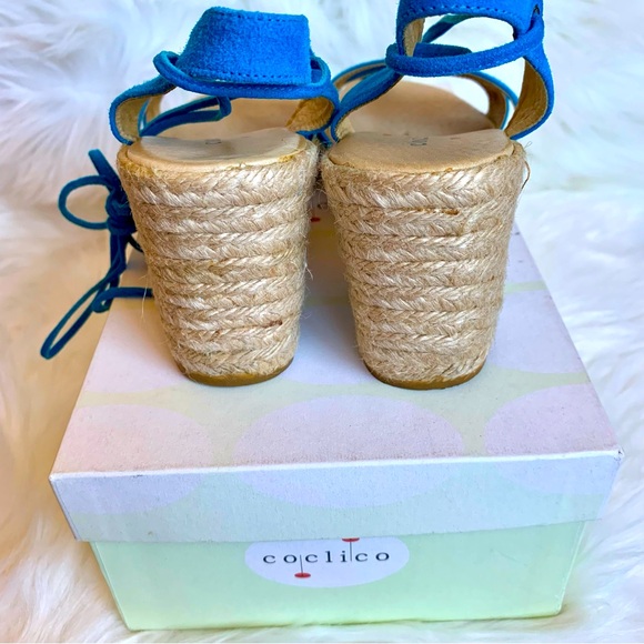 Coclico Women's Blue Wedge Lace-up Sandals Size 37 (7) Pre-owned - Picture 4 of 7